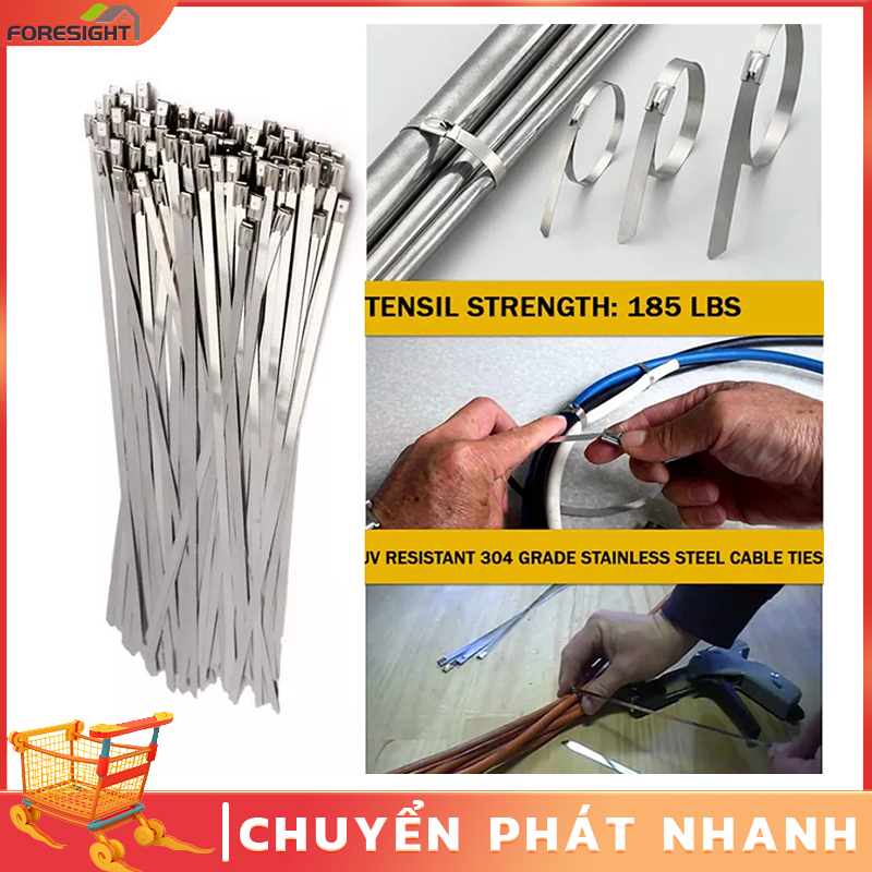 Dây rút inox 304 bịch 100 sợi Set 100 pcs Dây thít inox dây rút inox 304 BỀN KHÔNG RỈ loại 4.6100mm