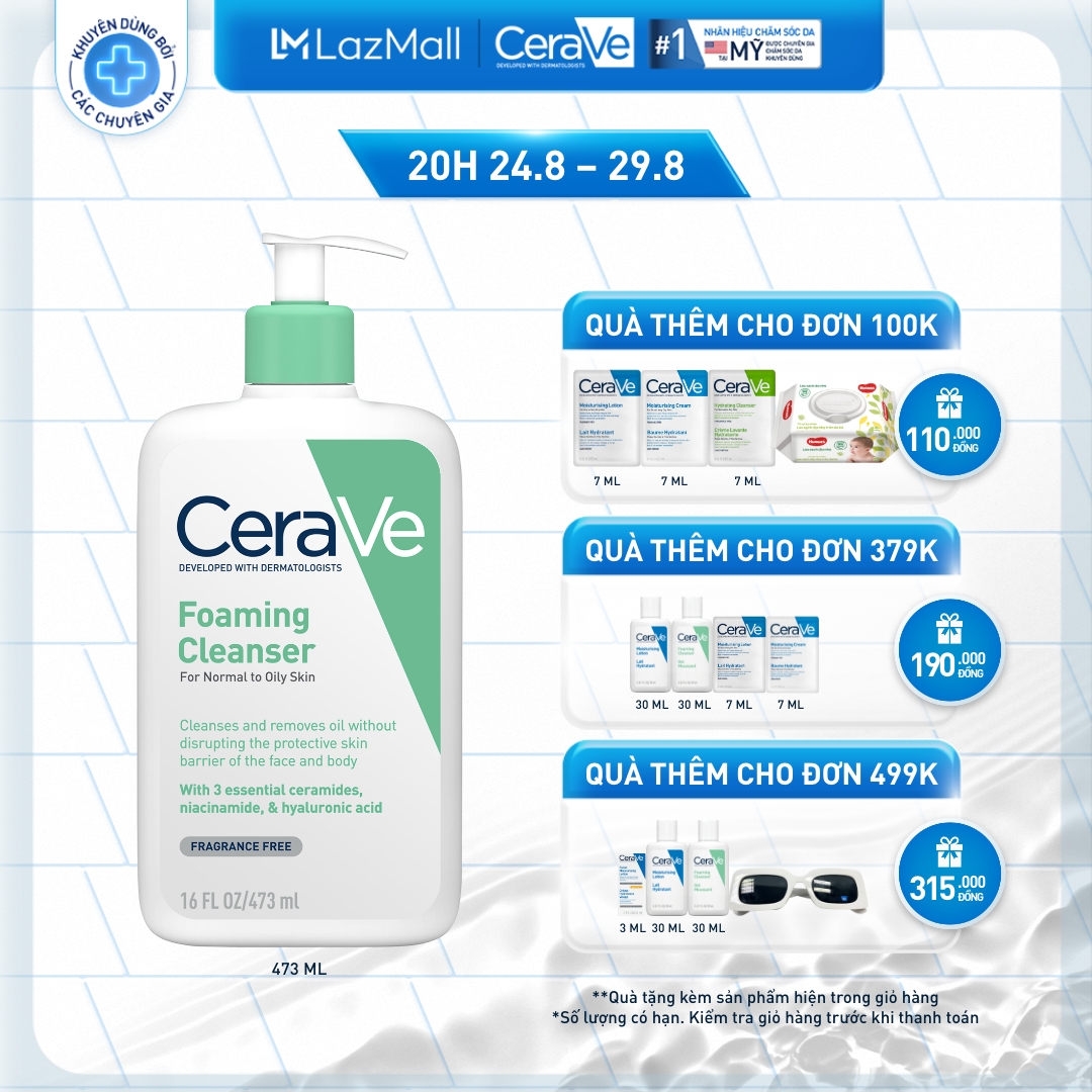 Sữa rửa mặt giúp làm sạch sâu dành cho da dầu Cerave Foam Cleanse 473ML
