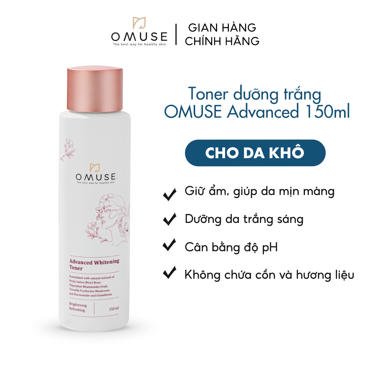 Nước cân bằng dưỡng trắng da o’muse advanced whitening toner 150ml