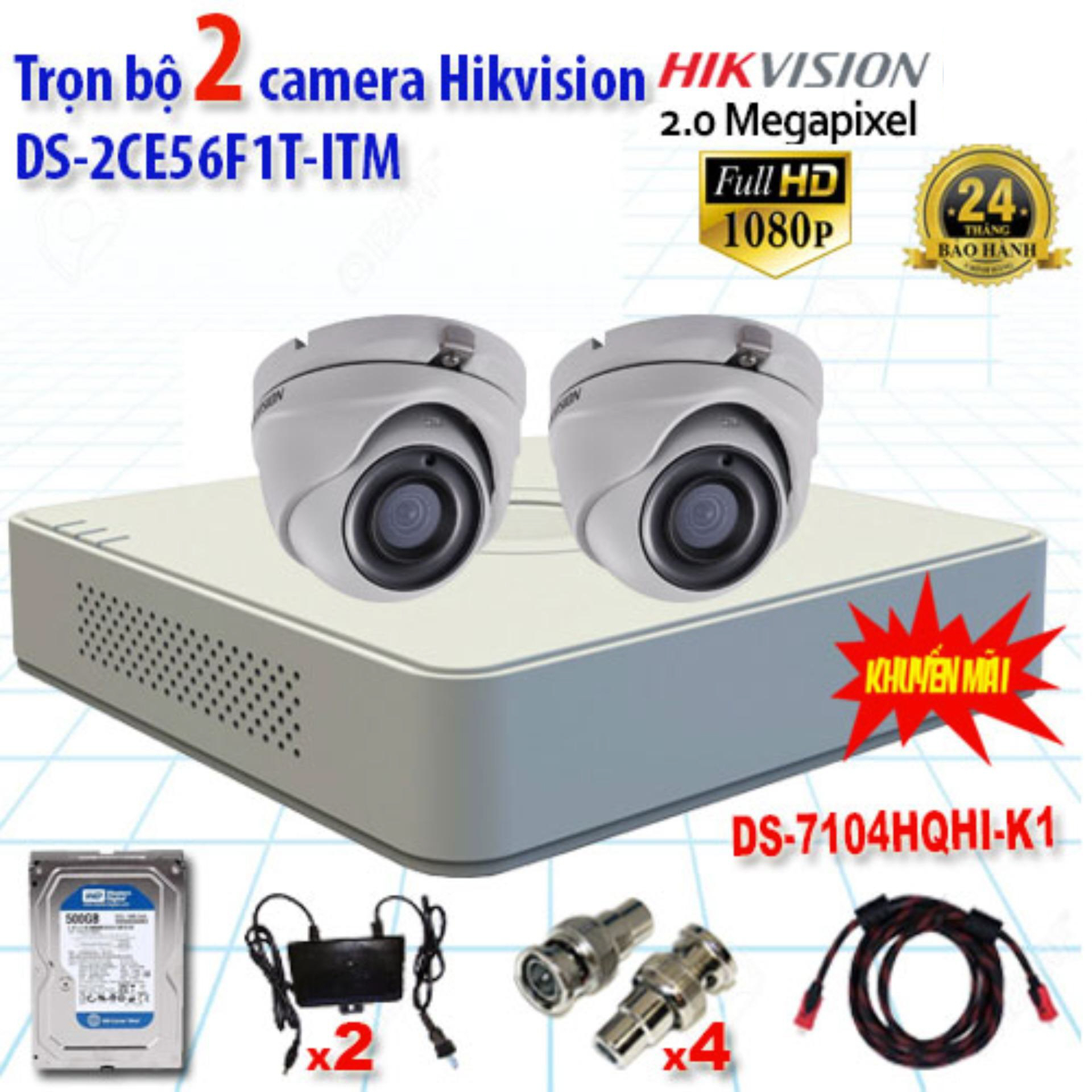 Trọn bộ 2 camera hikvision ds-2ce56f1t-itm + ds-7104hqhi-k1