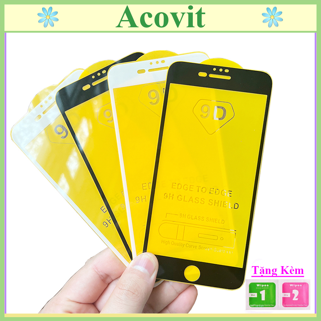 " Kính cường lực 9D IPhone 6 Plus "_ FULL Màn Hình _ Độ Cứng 9H _ Anh thật Sản Phẩm _ ( Tặng kèm bộ giấy lau Màn hình) Acovit"
