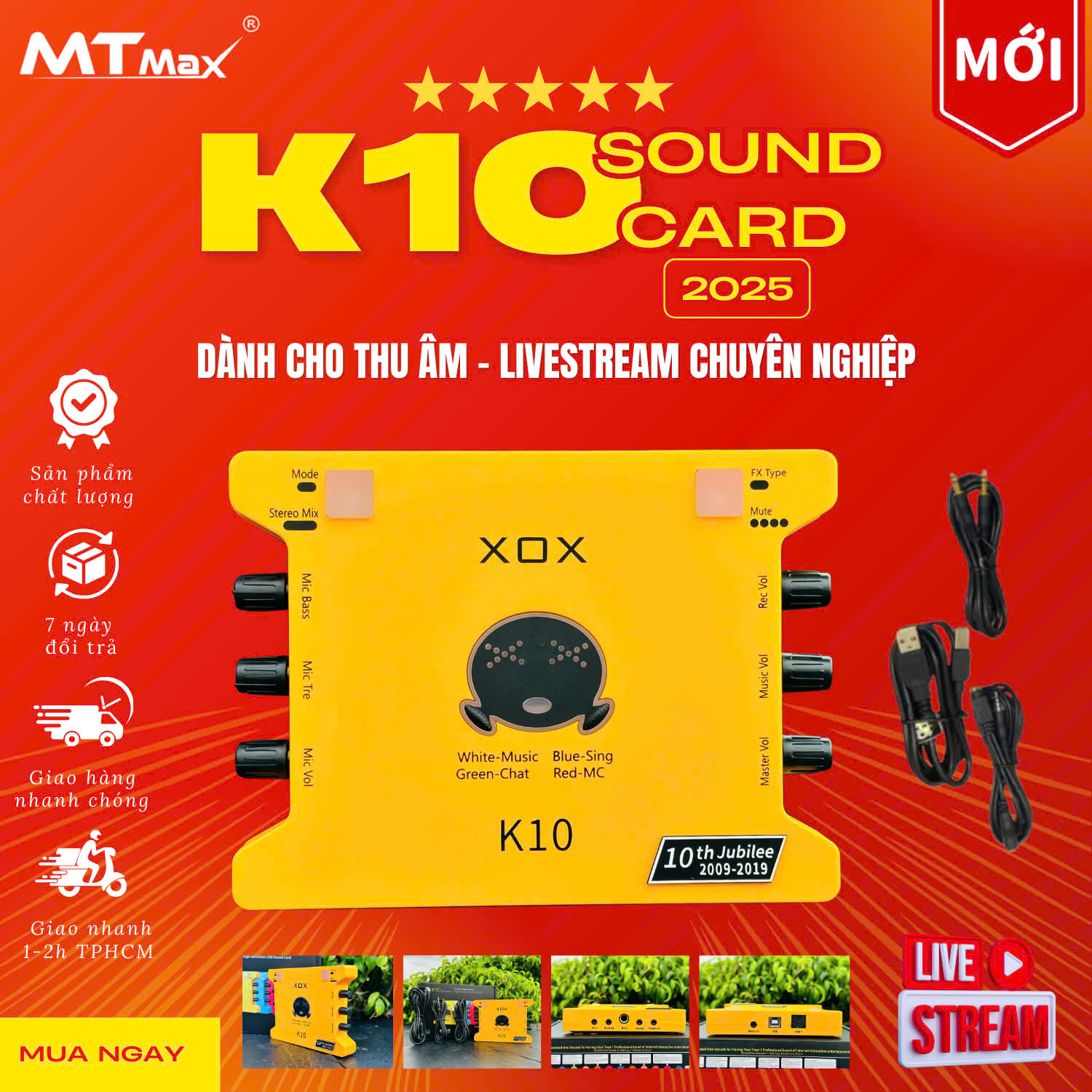 [SIÊU PHẨM ÂM THANH 2025] Sound card XOX K10 phiên bản 10th jubilee - Soundcard nâng cấp mới nhất đến từ XOX - Đầy đủ các chức năng, chế độ, hiệu ứng - Kết hợp được hầu hết các loại micro thu âm, sử dụng được cho cả điện thoại và máy tính