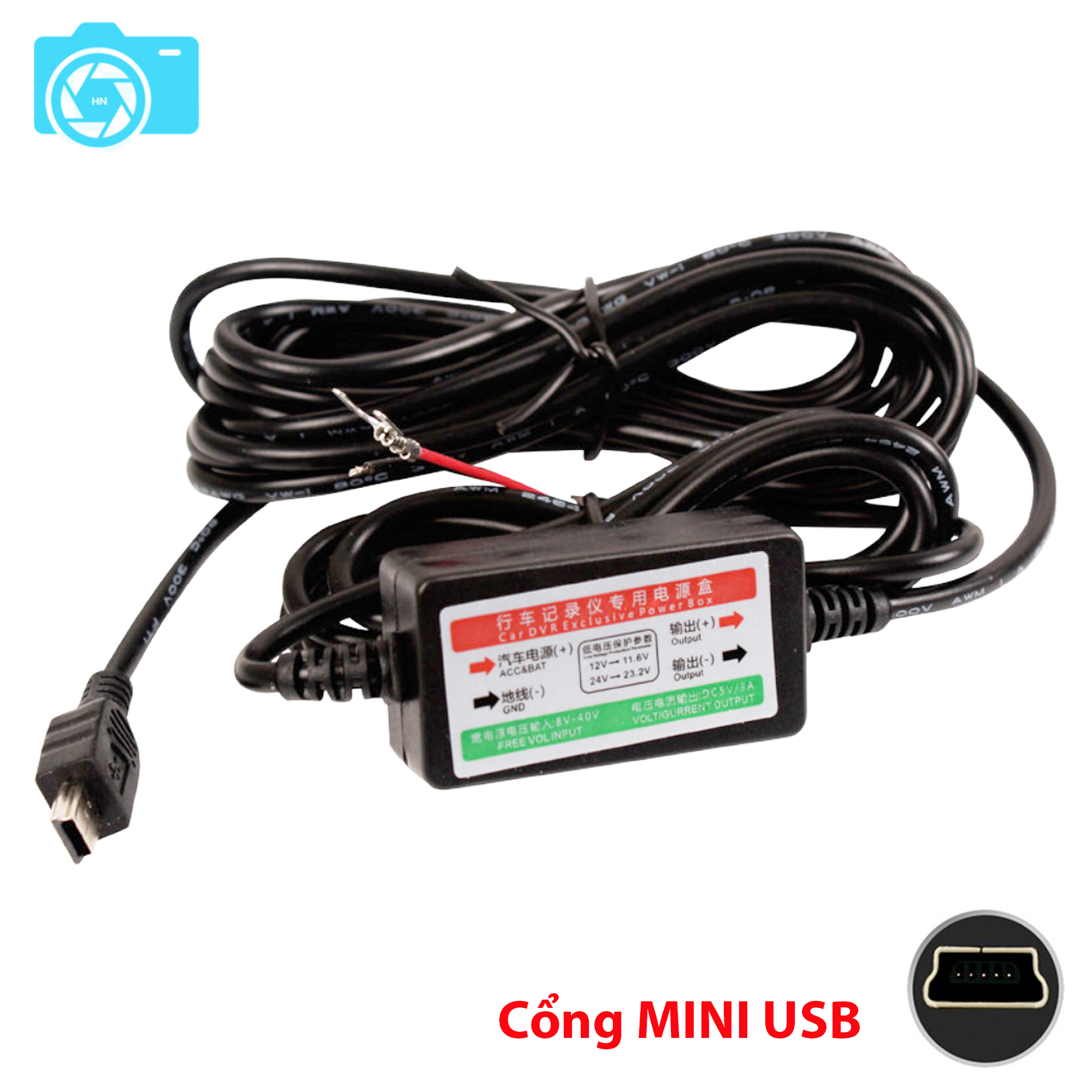 Cấp nguồn cho camera ô tô, lấy nguồn trực tiếp từ bình ắc qui, chân mini usb, nguồn ra 5V - 3A