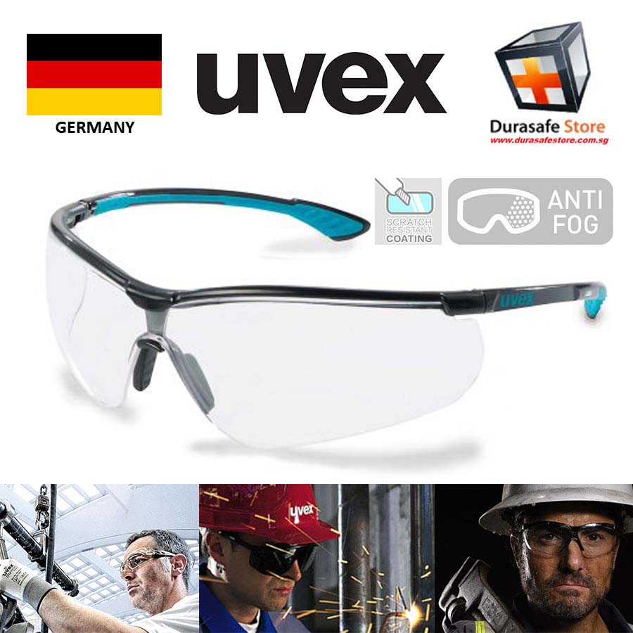 Kính bảo hộ dáng thể thao UVEX 9193376 Sportstyle Gọng Xanh Dương/ Đen, tròng Clear Supravision Extreme Len (tặng kèm hộp đựng kính)