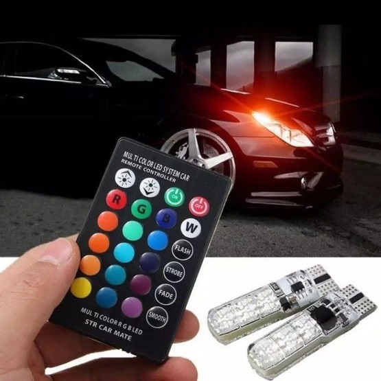 Bộ 02 Đèn Led Demi T10- 5050-6SMD Silicone RGB - Nhiều Chế Độ Sáng - Đổi Màu - Kèm REMOTE (16 Màu )