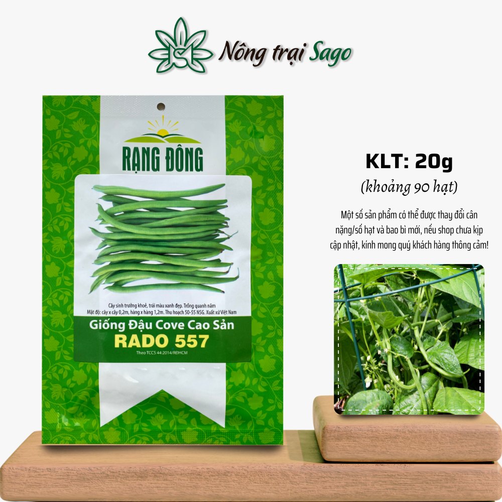 Hạt giống Đậu Cove Cao Sản Rado 557 (20g~90 hạt) trái sai, dễ chăm sóc, trồng quanh năm, hiệu Hạt giống Rạng Đông - Nông Trại Sago