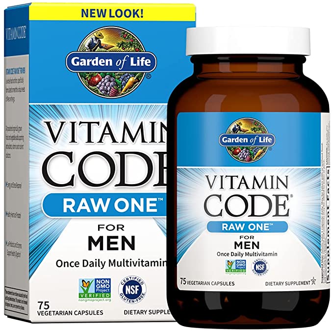 Bottle of 30 - 75 Multi-Vitamin Pills for Men Garden of Life Multivitamin for Men, Vitamin Code Raw One, Non-Gmo, 1 Pills/Day