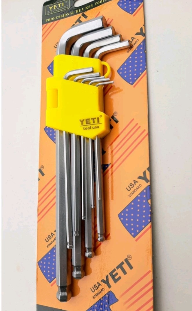 Bộ lục giác đầu bi 9 cây hiệu yeti thép không gỉ.
