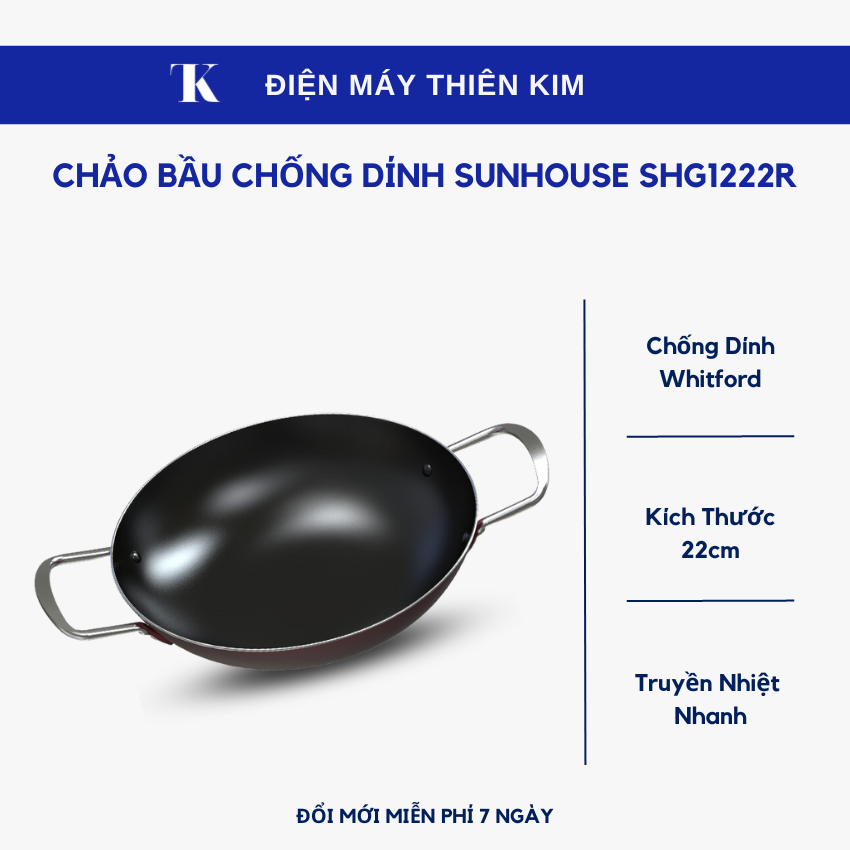 Chảo bầu chống dính Sunhouse SHG1222R 22cm - chảo chống dính