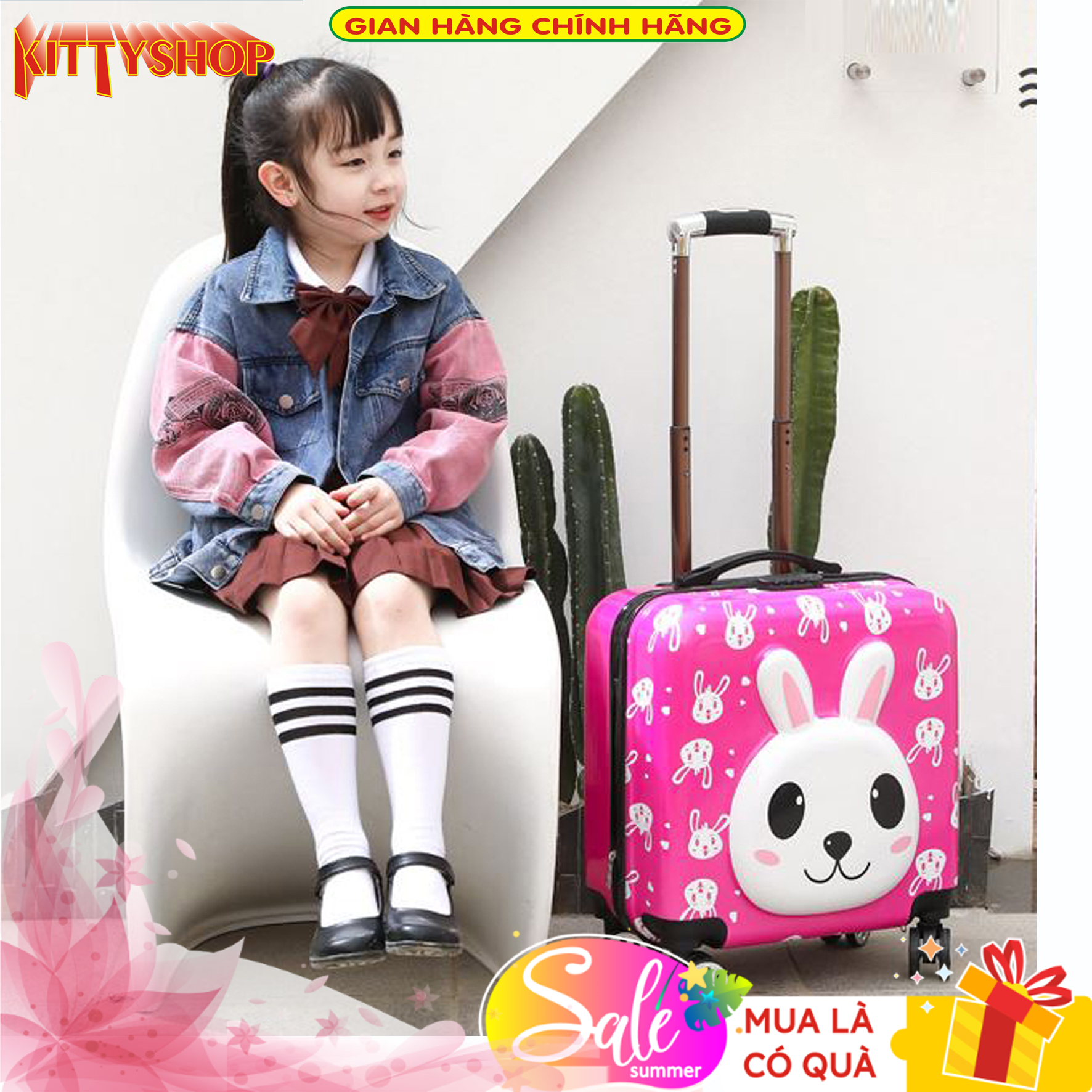 Quà tặng cho bé yêu. Vali nhựa kéo trẻ em. Vali vuông Size 18 inch cho bé trai và gái.Nhựa PC, an toàn khi dùng
