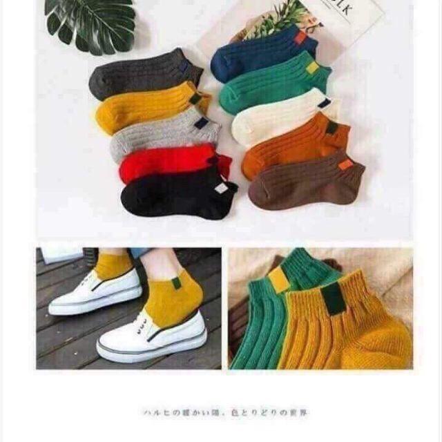 Combo 05 đôi vớ, đôi tất trơn gân tăm cổ ngắn hàn quốc, vớ nam nữ, tất cổ ngắn