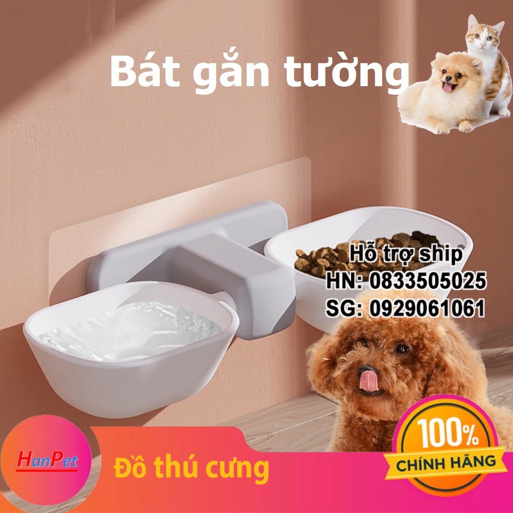 Bát nhựa đôi gắn dán tường cho thú cưng bát ăn uống chó mèo