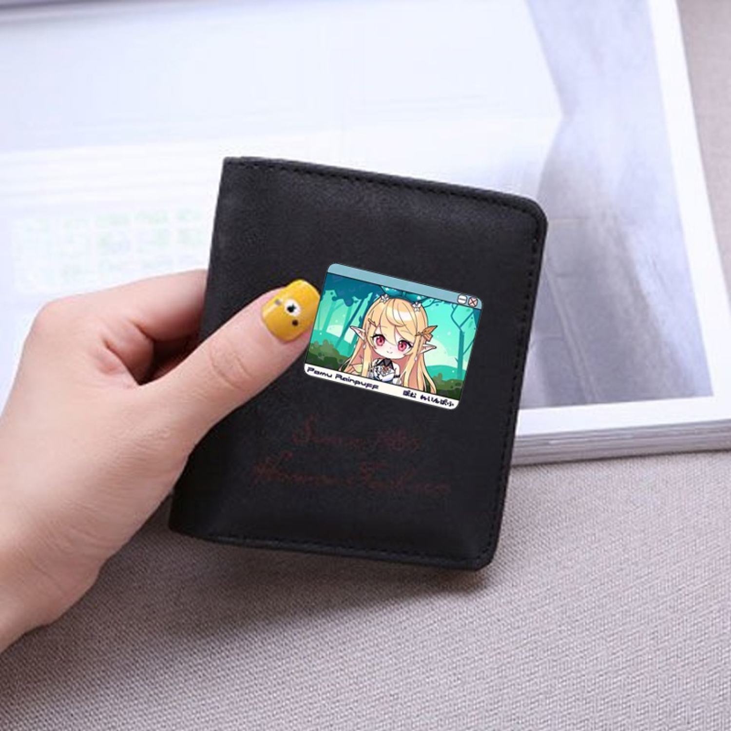 Ví ngắn in hình NIJISANJI Vtuber đen hồng cầm tay tiện lợi anime chibi