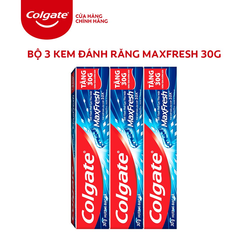 [HB Gift] Bộ 3 Kem đánh răng Colgate MaxFresh bạc hà the mát 30g /tuýp