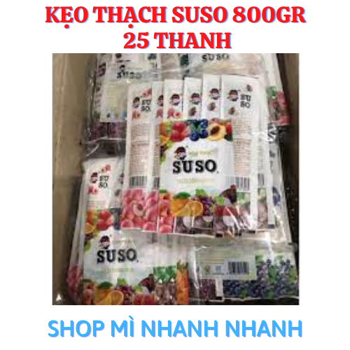 (Free ship)Kẹo thạch SuSo Phú Cường 800gr/ 25 thanh / hỗn hợp 6 vị (Cam, Đào, Dâu, Nho, Việt Quất, Khoai môn)