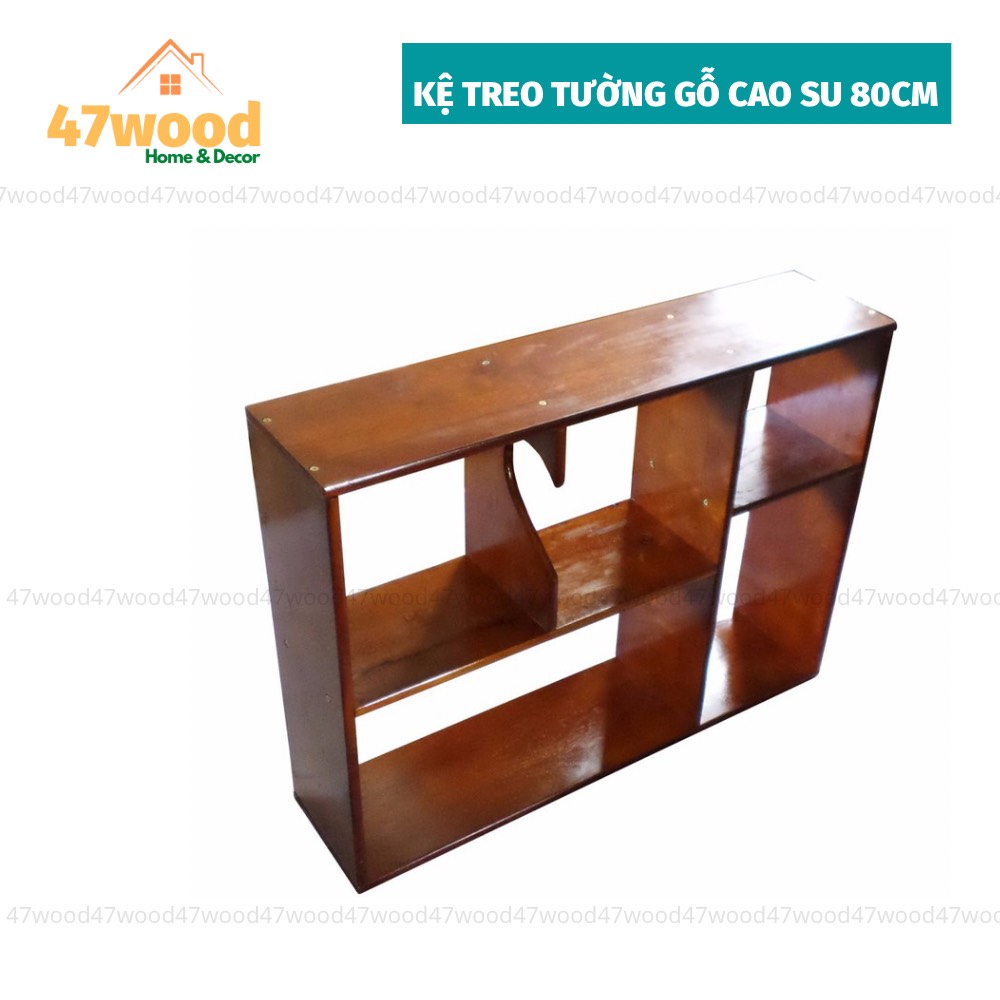 Kệ sách treo tường bằng gỗ rộng 80cm, gỗ cao su tự nhiên