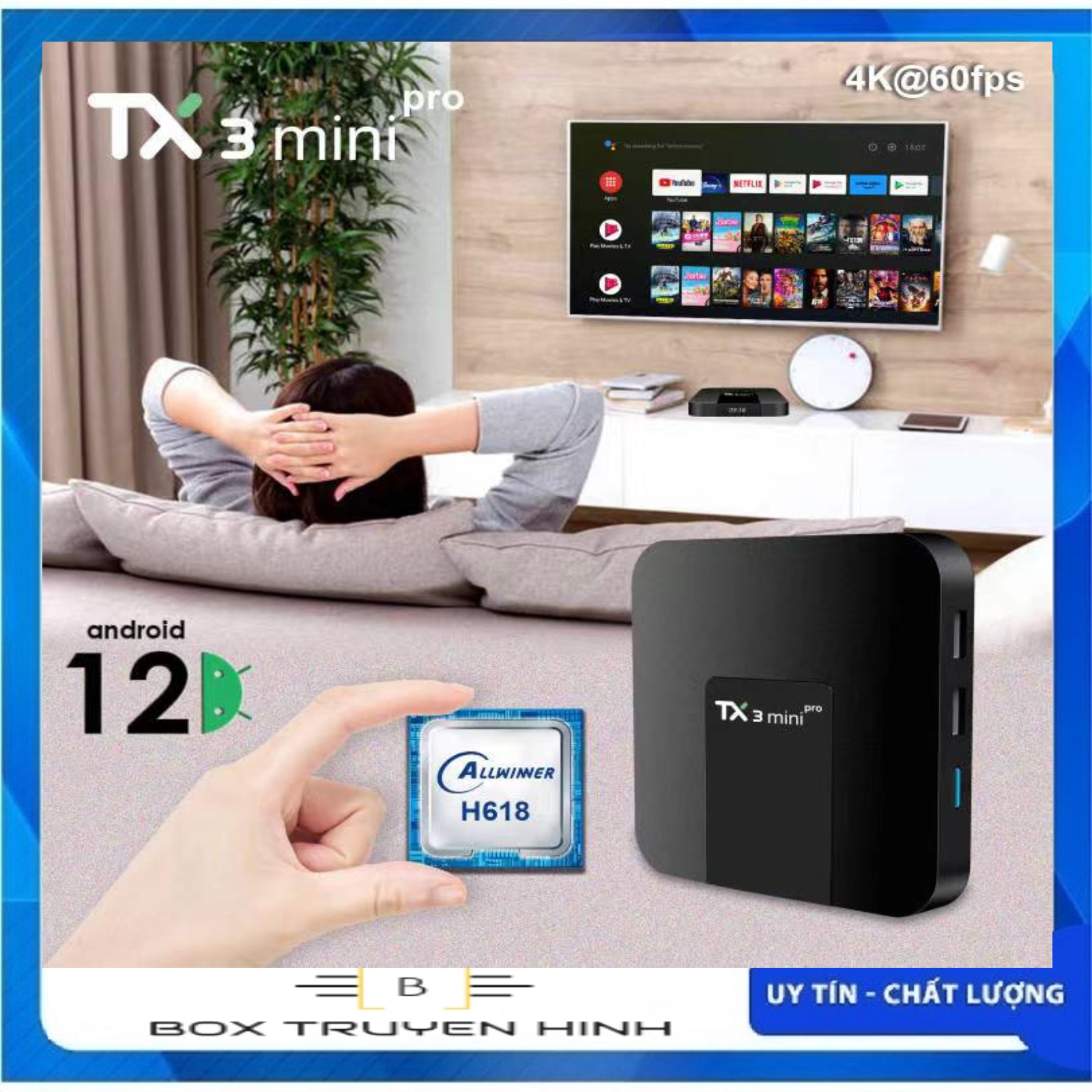 Android tv box tx3mini pro h618, wifi 6 ax , android tv 12, remote giọng nói bluetooth, ram 2gb, bộ nhớ trong 16gb - bh: 12 tháng