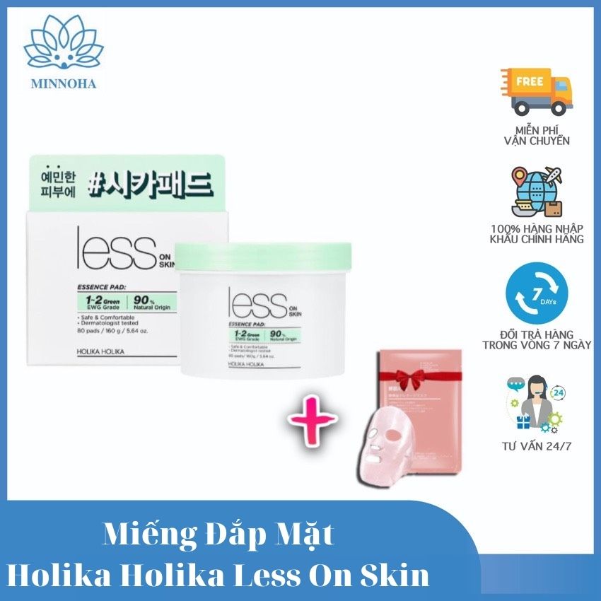 [Freeship+Quà 15k]Miếng đắp mặt Holika Holika Less On Skin Essence Pad 80 miếng chiết xuất rau má, ngải cứu và Panthenol phù hợp với những làn da nhạy cảm nhất Minnoha Store