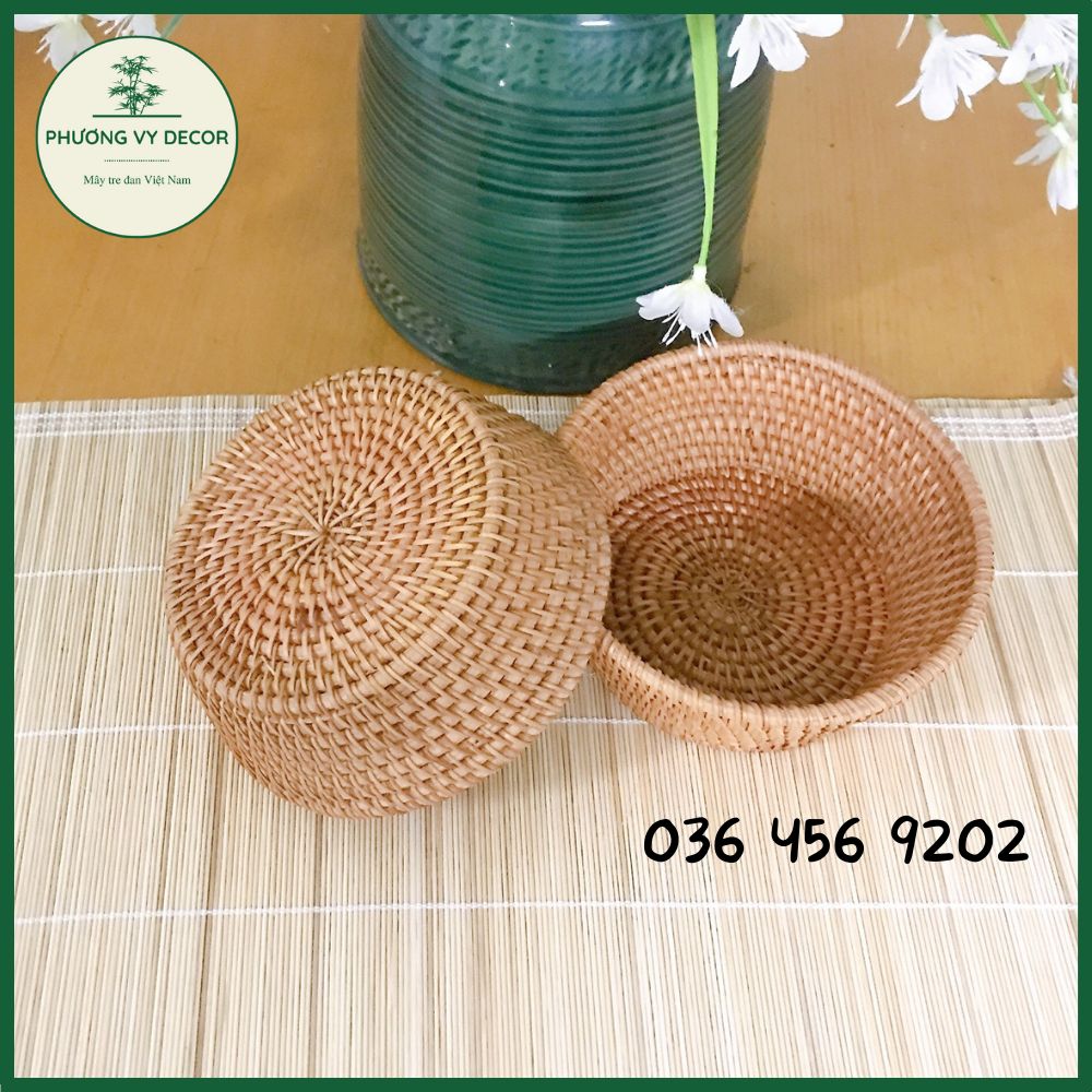 Bát mây tròn, rổ mây xiên đựng bánh kẹo hàng đẹp xuất dư mây tre Việt Nam