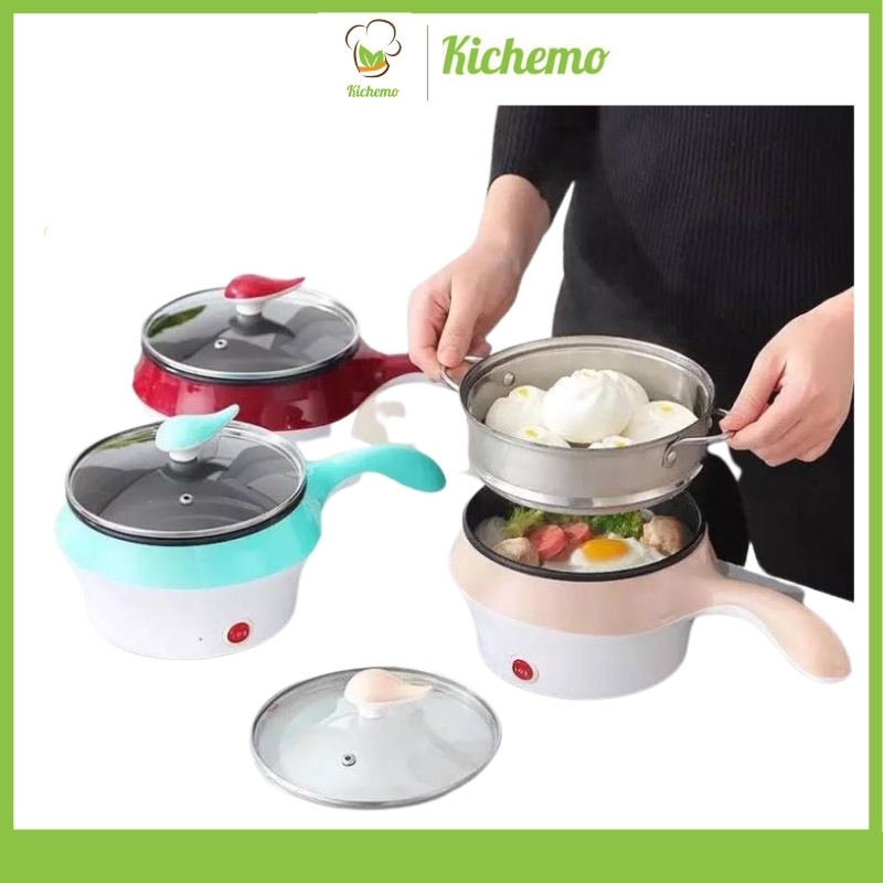 Nồi điện đa năng Nồi lẩu điện mini 2 ngăn Tặng kèm khay hấp Kichemo