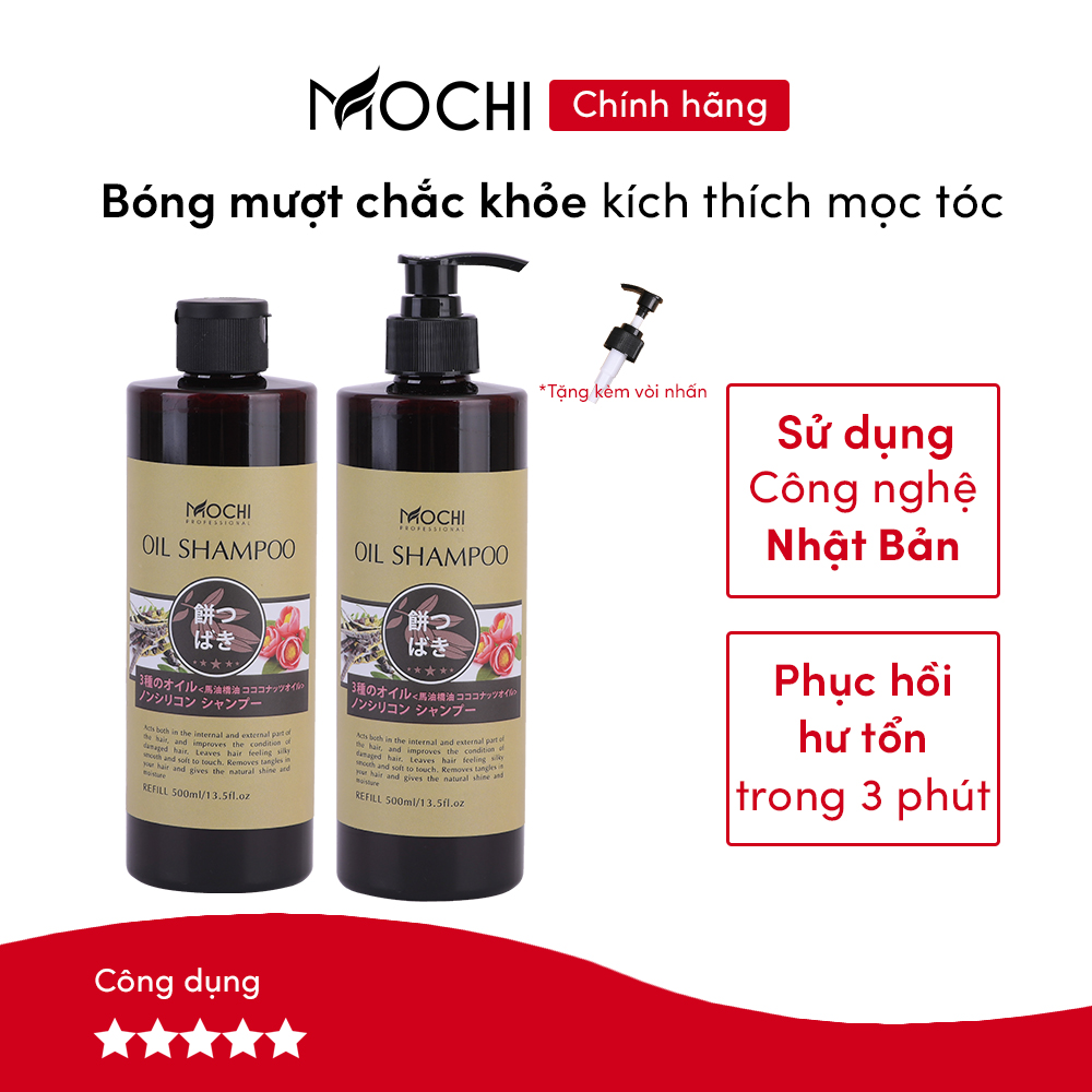 Dầu gội bồ kết hoa trà Mochi Nhật Bản 500ml. Dầu gội thảo dược phục hồi hư tổn trong 3 phút