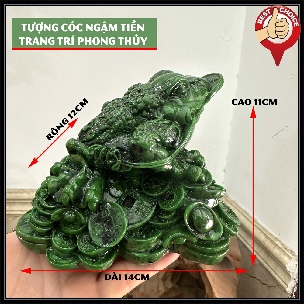 Tượng đá Cóc Thiềm Thừ 3 chân phong thủy chiêu giữ tài lộc - Màu xanh lục bích - Cao 11cm