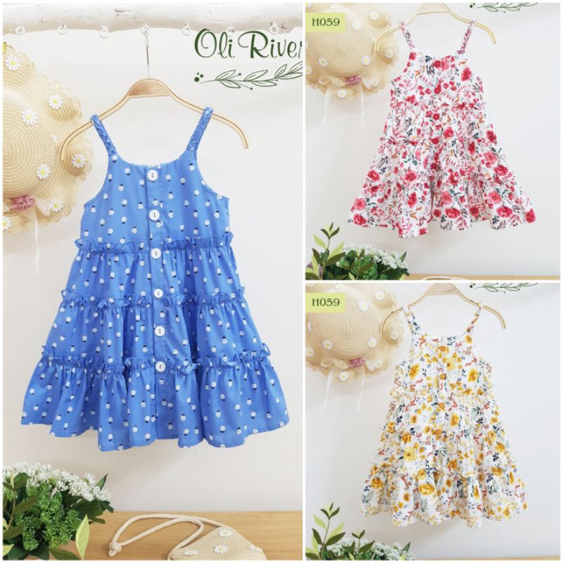 Váy đầm bé gái 2 dây dáng xòe chuẩn hãng Oli river