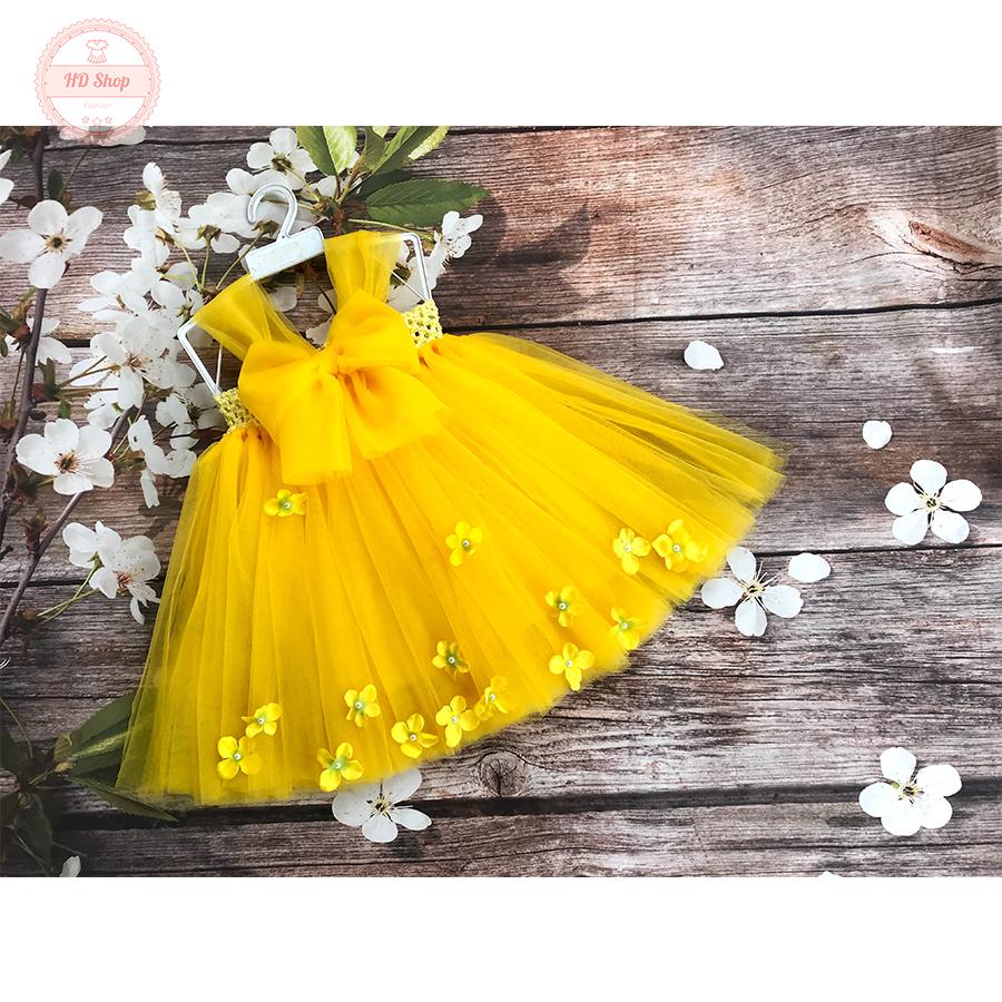 Đầm công chúa cho bé gái màu vàng nơ