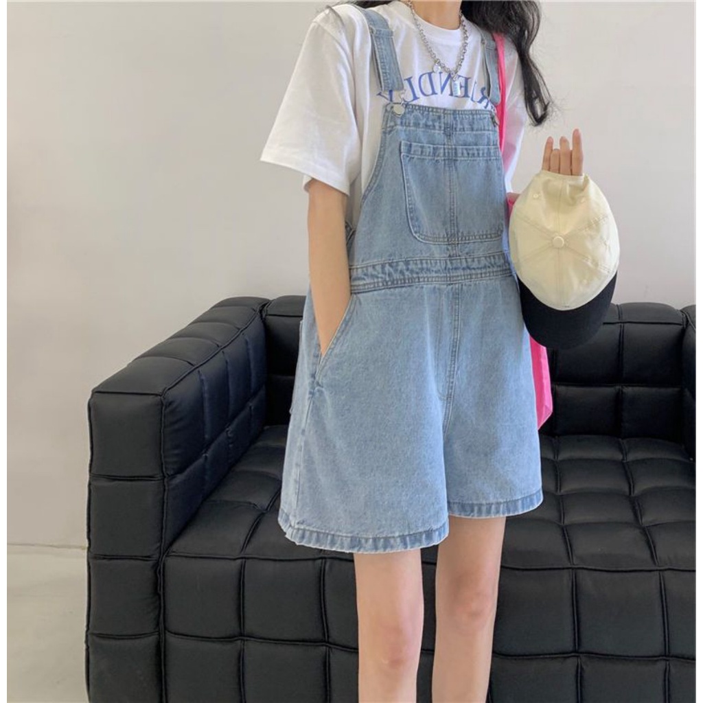 Quần yếm jeans kaki ngắn dáng rộng, quần yếm nữ phong cách y8