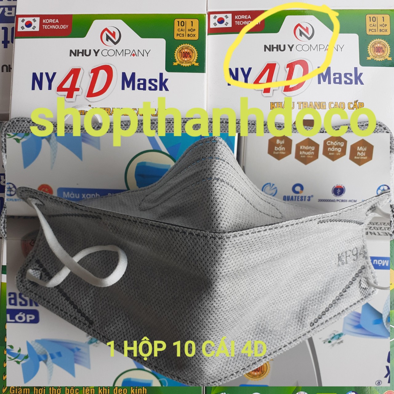 [HCM]KHẨU TRANG 4D NHƯ Ý 1 HỘP 10 CÁI MÀU XÁM