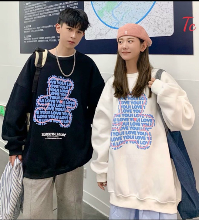 Áo sweater vải nỉ thu đông co dãn, áo đôi nam nữ,áo thu đông from rộng dài tay
