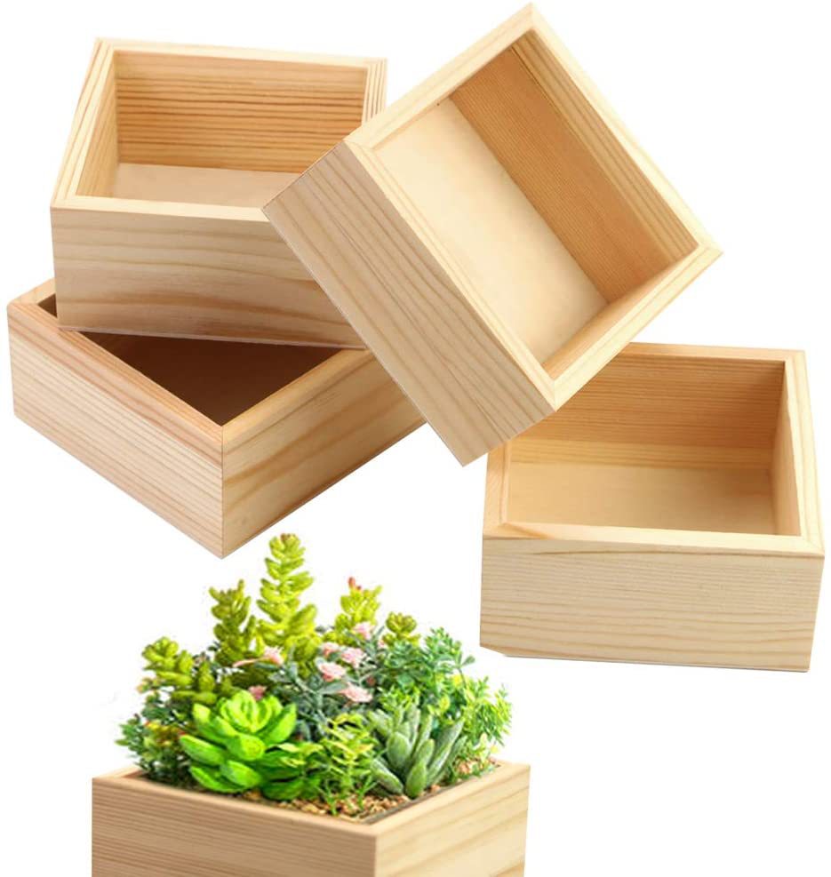 Chậu gỗ trồng sen đá chậu gỗ cắm hoa hộp gỗ đựng quà trang trí nhiều size