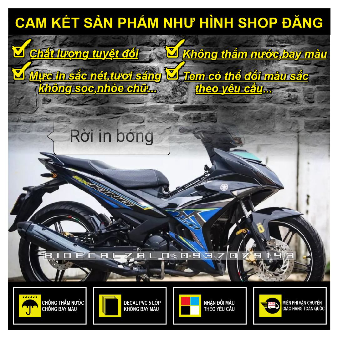 Tem rời exciter 150 mxking phối xanh đen