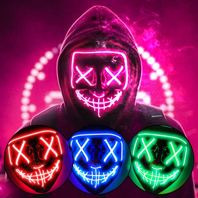 Ready Stock Halloween Luminous Neon Mask Led Masque Masquerade Party Glow