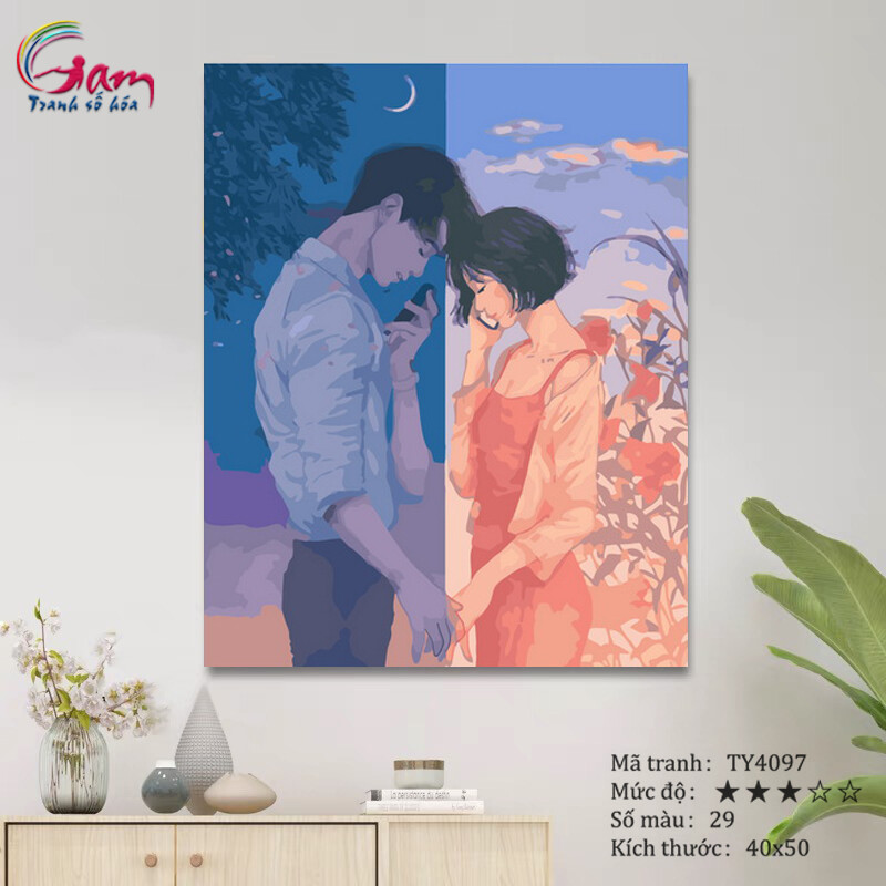 Tranh tô màu theo số sơn dầu số hoá tình yêu couple yêu xa TY4097