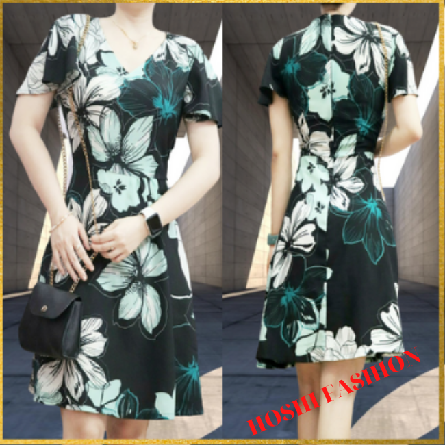 Đầm công sở vải lụa siêu cát cổ tim tay xòe cao cấp đa dạng màu sắc