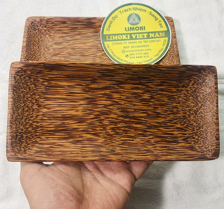 Dĩa gỗ dừa hình chữ nhật 21x9.5x2cm
