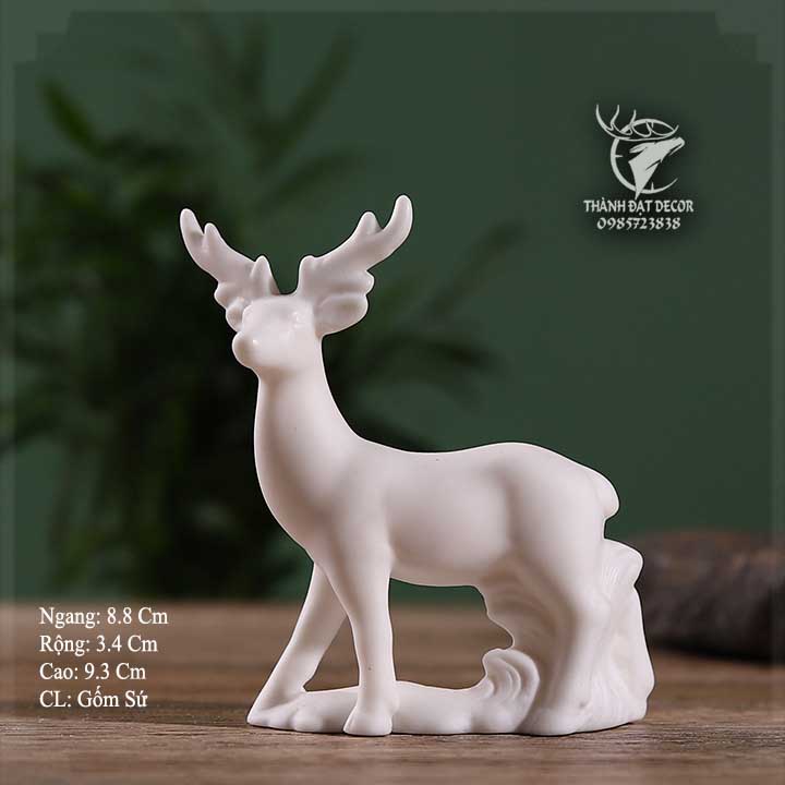 Tượng hươu bằng gốm sứ mini trang trí tiểu cảnh, hồ thủy sinh, bàn trà