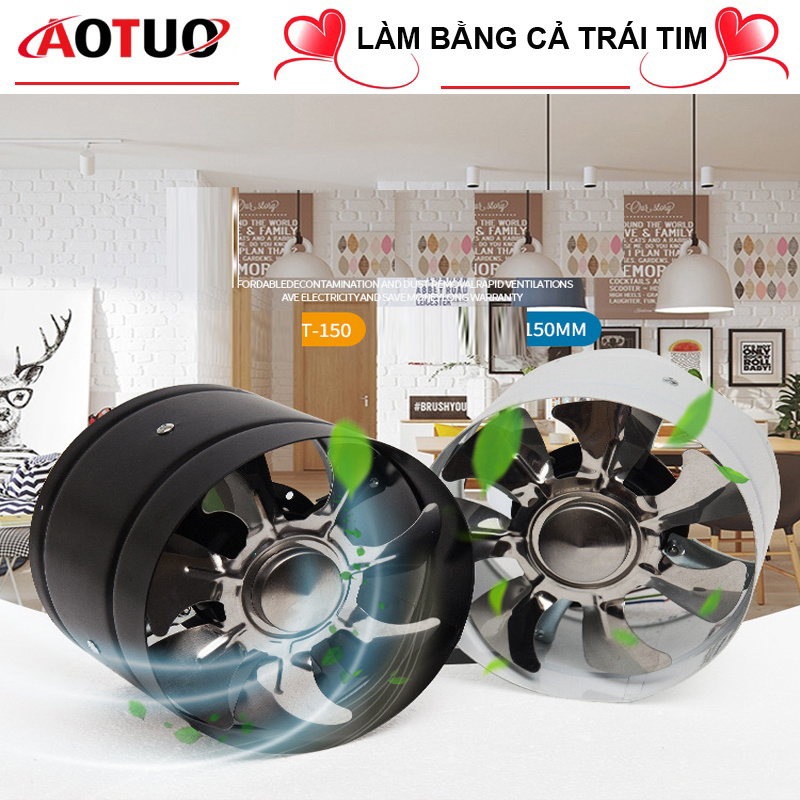 Quạt thông gió đường ống 100mm và 150mm, Quạt hút tăng áp đường ống, chất liệu thép [Kích thước ống: Φ100 và 150mm]