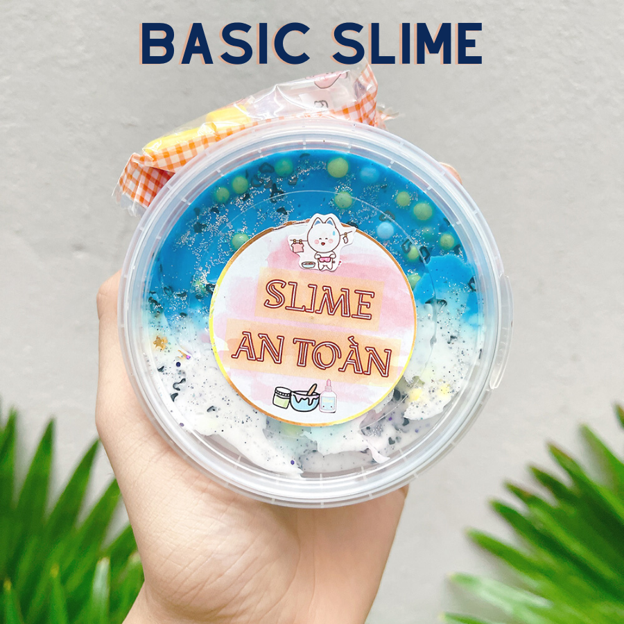 Slime basic slime cơ bản mix xốp hủ 200ml - tặng kèm cốm và dung dịch phục hồi dẻo thơm mịn không dính tay