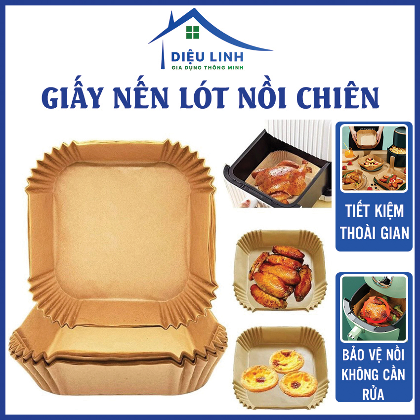 Giấy Nến Lót Nồi Chiên Không Dầu Lò Vi Sóng Set 50 Miếng Vuông 20Cm Khay Giấy Nến Vàng Đựng Thực Phẩm Chống Dính Nồi Dieulinhshop