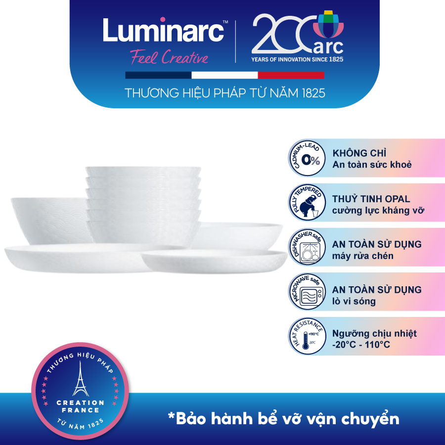 Bộ Bàn Ăn Tô Chén Đĩa Thuỷ Tinh Cường Lực Luminarc Diwali Shells - LUDISH12M