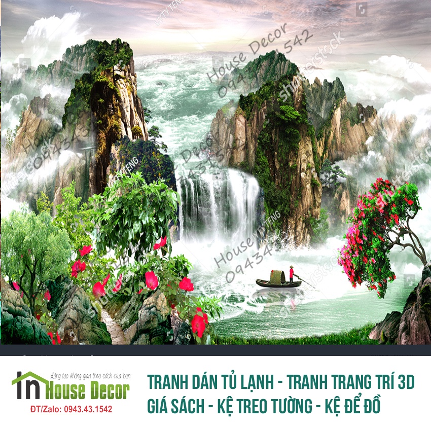 Tranh dán tường 3d sơn thủy hữu tình, tranh 3d phong thủy - giấy dán tường 3d - ms tranh 1580842624