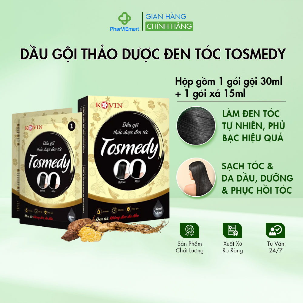 Combo Gội Xả Thảo Dược Nhuộm Tóc Màu Đen TOSMEDY Giúp Tóc Bóng Đẹp Chắc Khỏe (hộp/1 xả, 1 gội)