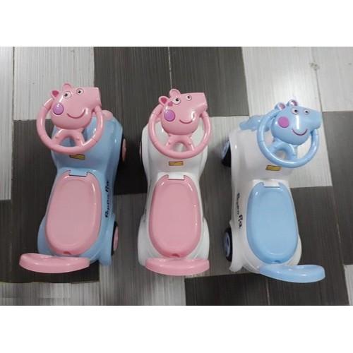 Xe lắc, chòi chân Heo Peppapig cho bé có nhạc + còi + thùng đồ + tựa lưng (Xe chòi chân cho bé) (Loại 1)