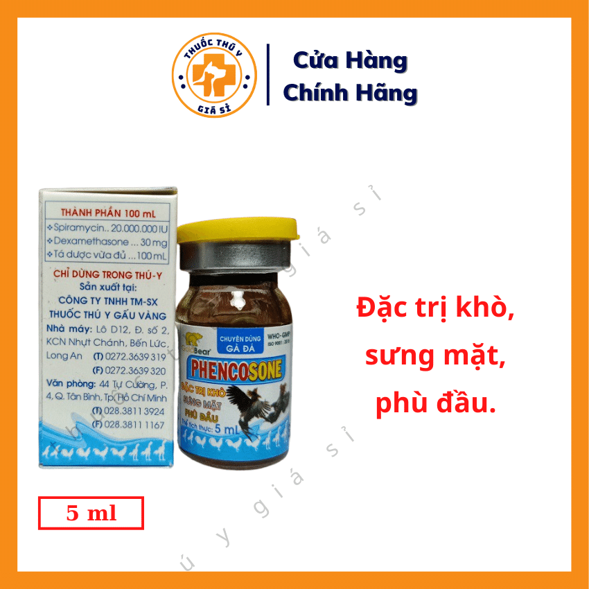 "Hoàn tiền đến 10%" GV Phencosone 5ml - Dùng Cho Khò, Sưng Mặt, Phù Đầu, Tiêu Chảy, Nhiễm Trùng Vết Thương - Thú Y Giá Sỉ