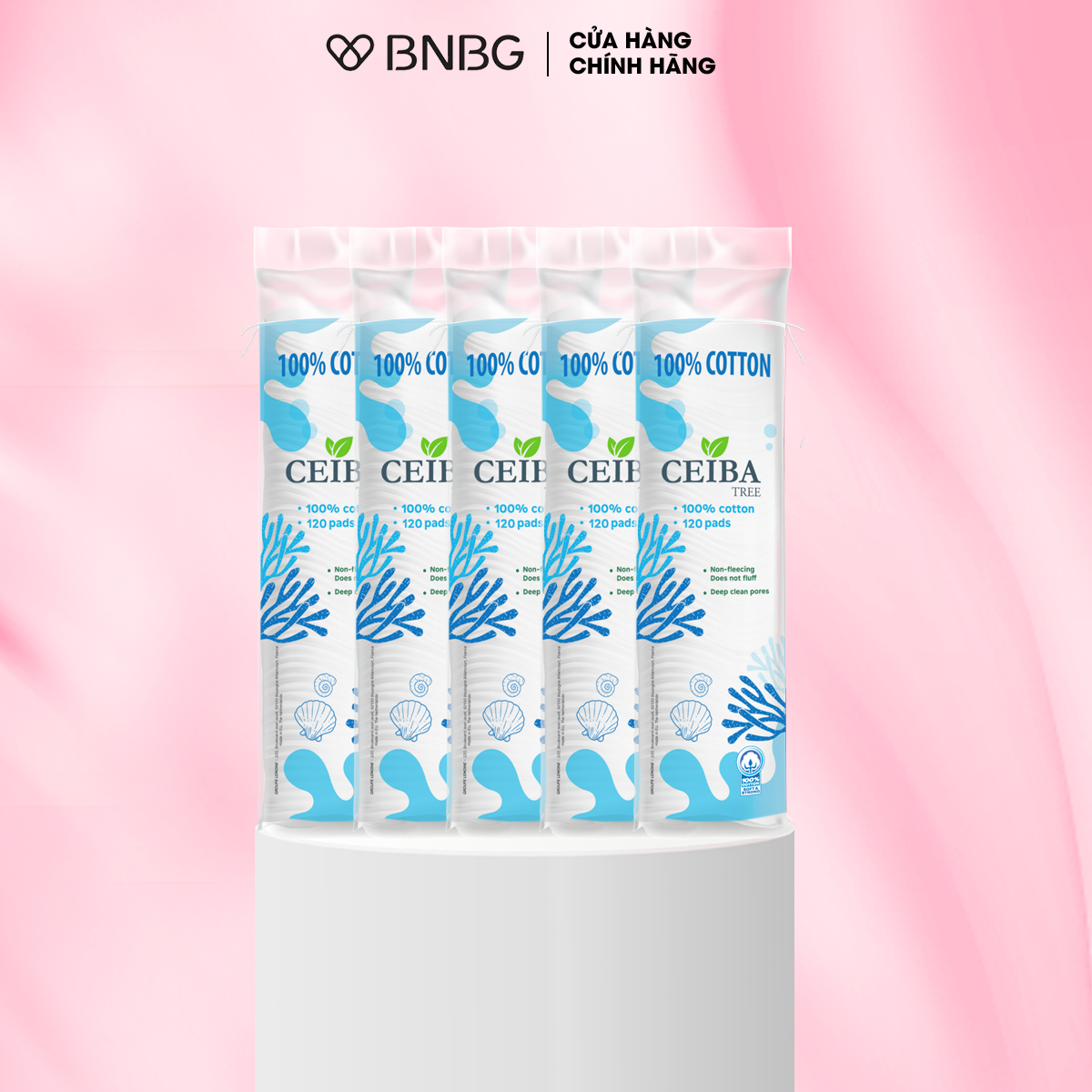Combo 5 bông tẩy trang Cotton Ceiba 80 miếng 100% cotton siêu tiết kiệm dung dịch (80pads x5)