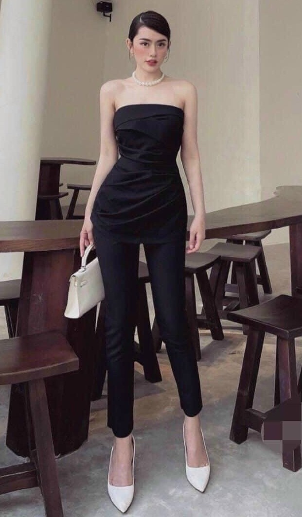 Áo kiểu cúp ngưc kèm quần set bộ cúp ngực siêu hot hai màu đen và be
