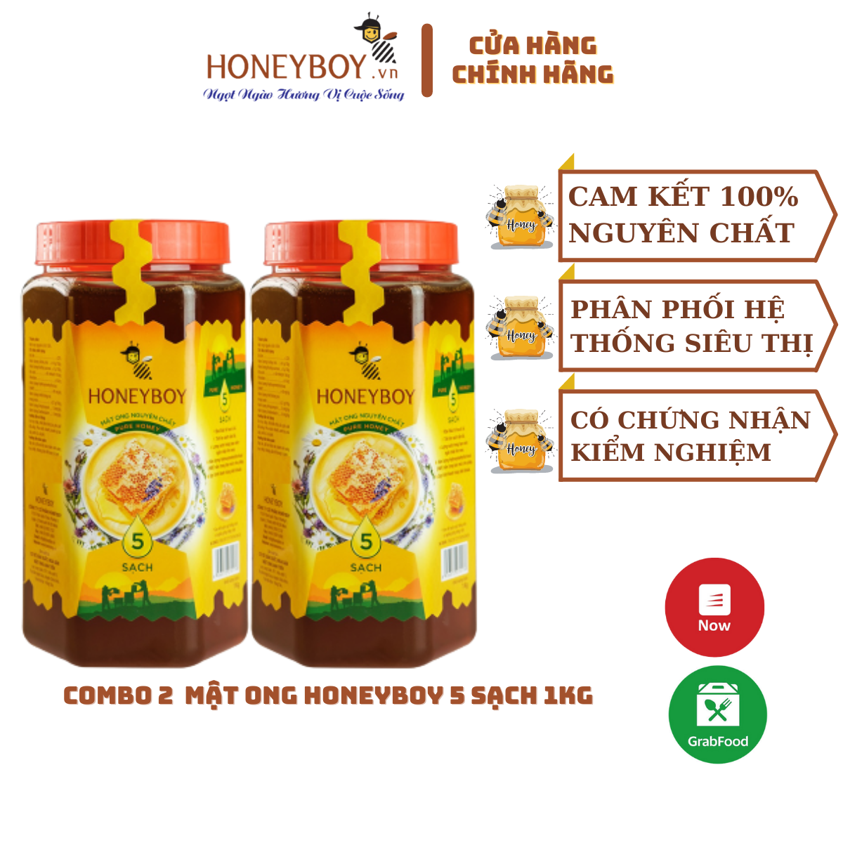 Bộ 2 Mật ong thiên nhiên 5 sạch Honeyboy 1kg tinh lọc sạch cặn bã