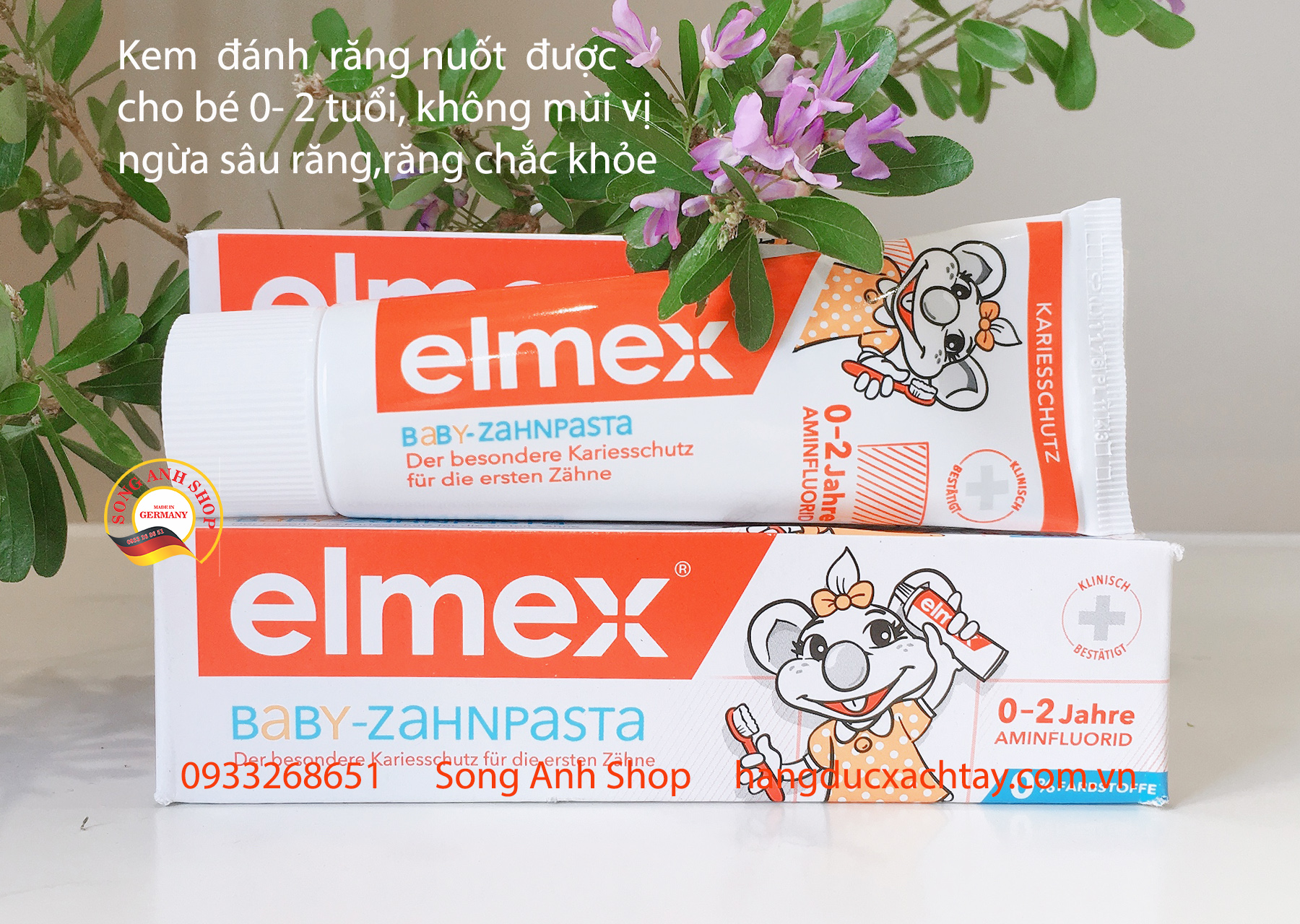 Kem chải răng nuốt được bé 0-2 tuổi elmex baby